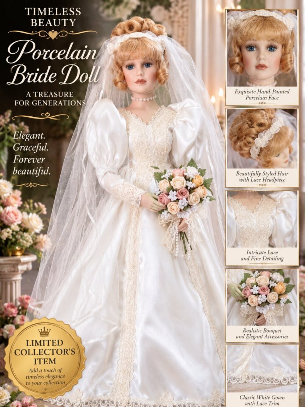 Vintage Court of Dolls Limited Edition 25” Porcelain Bride Wedding Doll